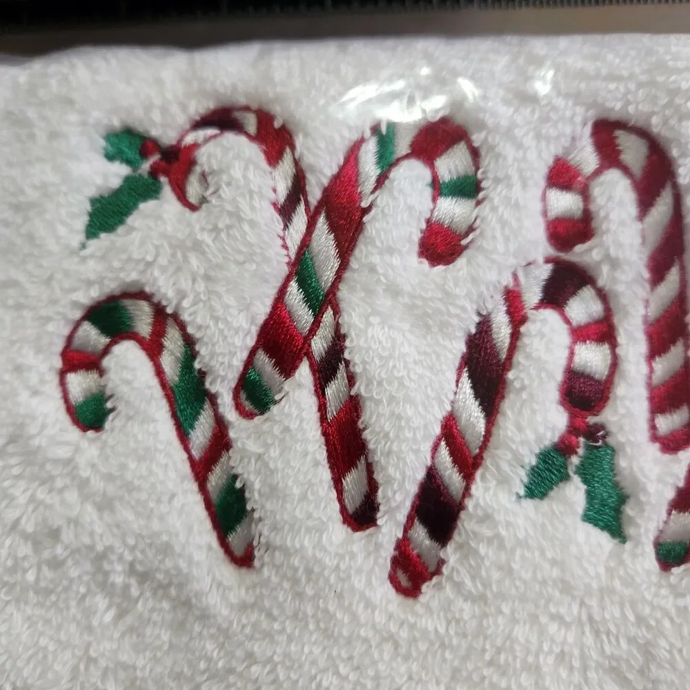 Lands End Holiday Candy Cane Embroidered Cotton Hand Towel 19